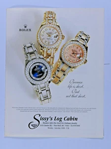 Sissy's Log Cabin Pine Bluff AR Rolex Lady Day Date De Colección 1999 Anuncio Impreso Original  - Imagen 1 de 7