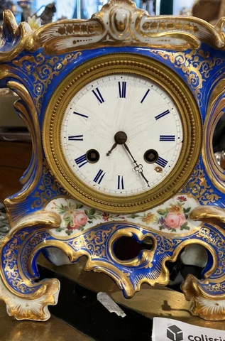 Antique Borne Pendulum Clock Desk In Paris Porcelain Flowers Pink Blue Rare 19th Cover