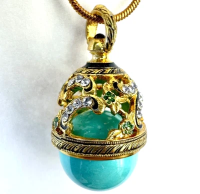 Colgante Fabergé Turquesa Plata de Ley Cristales de Swarovski Esmalte Placa de Oro Foto 1 de 4