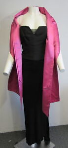 VERA WANG black strapless evening gown with train and pink shawl sz 8