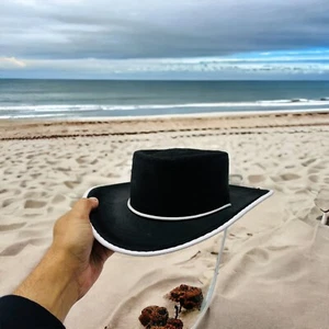 Spanish Cowboy Felt Hat White Lace & Border Felt Hat Halloween Costume Party - Picture 1 of 5