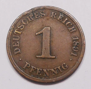 Germany 1891 J Pfennig VF ** RARE Hamburg Mint Wilhelm II KEY Empire Copper Coin - Picture 1 of 2