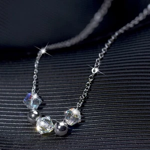 18k white gold gf made with Swarovski crystal ball bead slim chain bracelet - Picture 1 of 7