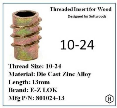 E-Z LOK 10-24 Die Cast Zinc Alloy Hex-Drive Threaded Insert for Wood (25 Pieces)