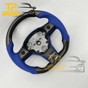 Gloss Black Steering Wheel fit for Tesla Model 3 Y 2016+ Blue Perforted Leather - Picture 1 of 9