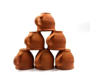 Terracotta Clay Tea Cups - Set of 6, Earthen. Brown - 120 ml free shipping uk - Picture 1 of 5