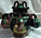 Miniature Black Mexican Water Pot, Cups, Pitcher, Horn Cup Holders, 7 Pieces 