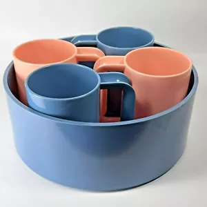 Vintage Peter Pan Melamin Kasen Tassen Becher Schale blau rosa Retro Look 5 Stück USA - Bild 1 von 12