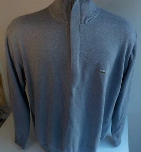 LACOSTE 1/4 Zip Pullover Cotton LS Sweater Gray Covered Zipper SZ 7 (XL) - Picture 1 of 5