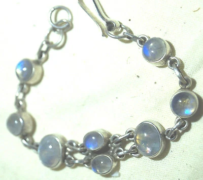 Handarbeit Massiv Silber Armband 17,5 -19 cm Mondstein WOW Regenbogen Dick Breit - Bild 1 von 4