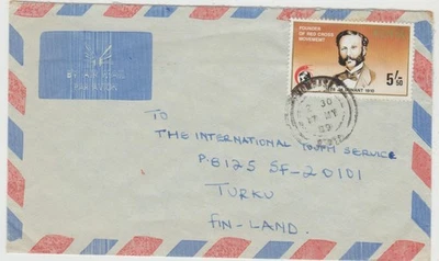Kenya 1989 Cover to Finland with '88 Red Cross issue as postage  good condition - Image 1 of 2