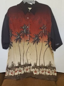Mens Saddlebred Hawaiian 100% Rayon Shirt Red Floral Palm Trees All Over Shirt. - Picture 1 of 4