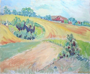 Vintage 70er Jahre IMPRESSIONIST SKANDINAVISCHE LANDSCHAFT ÖLGEMÄLDE signiert Grimsrud - Bild 1 von 8