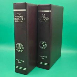 National Geographic 1992 FULL YEAR Brown Leather Slip Case & Magazines 12 Total - Picture 1 of 5