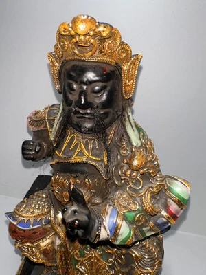 UNUSUAL LARGE & HEAVY CHINESE/JAPANESE CARVED LACQUER WOODEN FIGURE  - Image 1 of 4