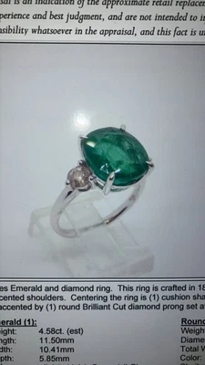 Emilio! Emerald & Diamond Engagement Ring sz 6 18k White Gold 5.04 Ct Natural - Image 1 of 4