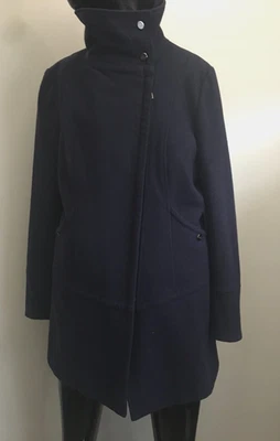 Abrigo Steve Madden Talla L Azul Marino Mezcla Lana Cremallera Cuello Alto a Presión Forrado Foto 1 de 4