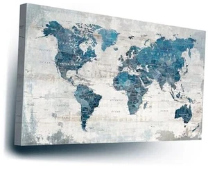Wall Decor Living Room Wall Art Blue Map Decor Picture Oversized Large Office - Picture 1 of 7