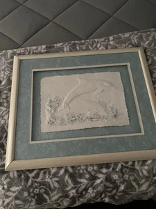 HAND CAST PAPER/ DOLPHIN JUMPING OUT OF WATER/ SIGNED 22X18” - Picture 1 of 1