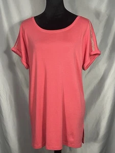 Chicos Tunic Women’s Coral Shirt Top Short Sleeve Top Bling Cotton Sz L NEW - Picture 1 of 8