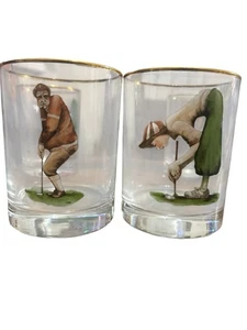 Lot de 4 verres vintage sur le thème du golf 12 oz à l'ancienne monture dorée 1991 - Photo 1/5