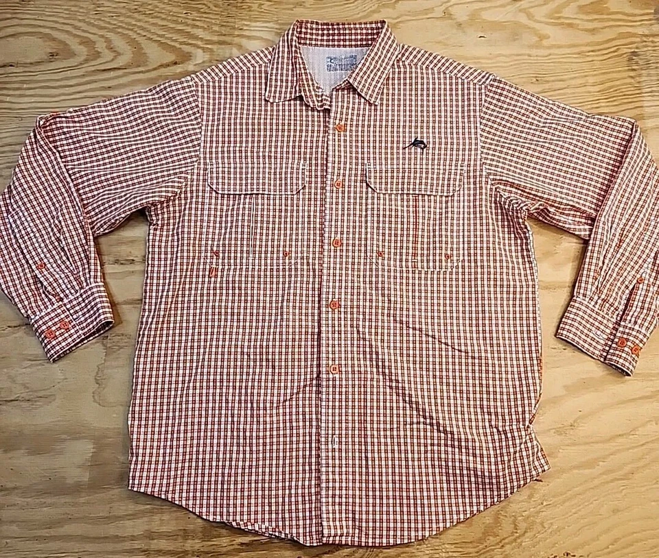 Мужская рубашка с логотипом спортсмена по всему миру оранжевая клетчатая для рыбалки на открытом воздухе размер XL вентилируемая - Изображение 1 из 4