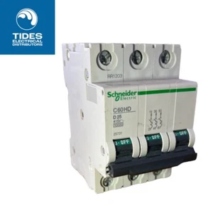 Schneider MCB 25 Amp Triple Pole 3 Phase Breaker Type D C60HD325 25731 - Picture 1 of 2