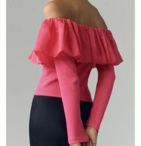 Anthropologie Off-The-Shoulder Organza Ruffle Top Size S - Picture 1 of 3