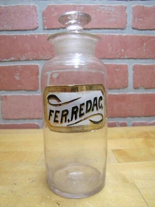 FER.REDAC. Antique 19c Reverse Glass Label Apothecary Bottle Jar Medicine Dr Rx - Picture 1 of 8