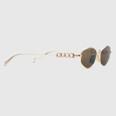Gucci GG1802S Gold Toned Oval Frame Sunglasses - Image 1 of 3