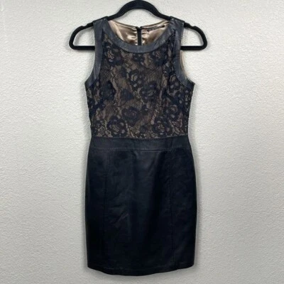 Vestido Vaina Elie Tahari Cuero y Encaje Sin Mangas Carrera Oficina LBD Talla 4 Foto 1 de 4