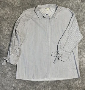 Jane and Delancey Shirt Women’ 1X Gray White Stripe Button Up Blouse 100% Cotton - Picture 1 of 18