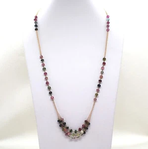 Long Necklace IN Rose Gold 18k With Tourmaline Multicolour - Picture 1 of 4
