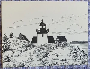 Anne Kilham Notizkarte Leuchtturm unbenutzt 1984 signiert - Bild 1 von 5
