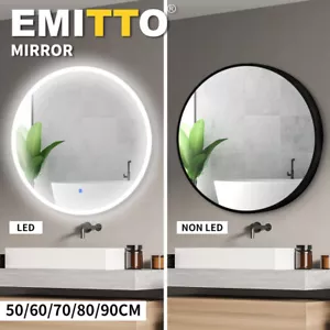 Emitto Wall Mirror Makeup Mirrors Large Round Bathroom W/Light 50/60/70/80/90cm - Picture 1 of 119