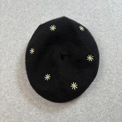 H&M Boina Sombrero Mujer Talla Única Mezcla Lana Negro Floral Margarita Newsboy Gorra Elastizada Foto 1 de 4