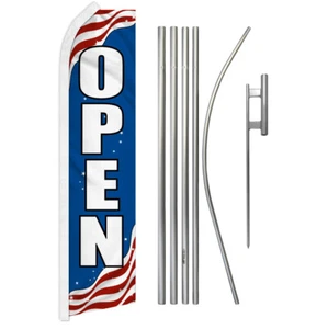 Open Advertising Swooper Feather Flutter Flag & Pole Kit We're Open PATRIOTIC - Picture 1 of 9
