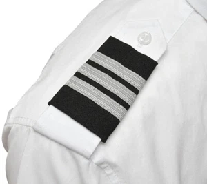 Pilot Epaulets First Officer Three Bar Silver Nylon on Black - Picture 1 of 1