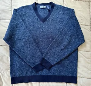 VTG Men’s Structure 100% Pure Lambswool V-neck Sweater Marled Knit Blue Size XL - Picture 1 of 7