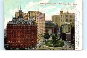 1910s Postcard Bowling Green Start of Broadway New York City NYC Manhattan Cars - Picture 1 of 2