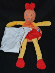 Peluche doudou kangourou orange jaune SUCRE D'ORGE mouchoir blanc 25 cm TTBE - Picture 1 of 1