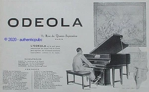 REKLAME ODEOLA PNEUMATISCHER SCHWANZKLAVIER MUSIKINSTRUMENT VON 1925 FRANZÖSISCHE ANZEIGE - Bild 1 von 1