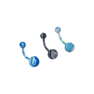 3 Pack of Belly Navel Rings Enamel Coated Unique Hand Painted Designs 14 Gauge - Picture 1 of 5