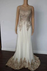 Wunderschönes Kleid Elfenbein Gold Bestickt Braut Abschlussball Festkleid Größe S - Bild 1 von 6