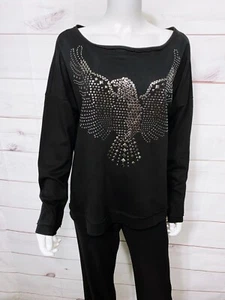 Rock & Republic Womens Sweatshirt Size XL Black Studded Eagle Pullover - Picture 1 of 10