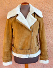 Zara Woman Stunning Fleece Lined High Neck Brown Leather Biker Jacket Size S