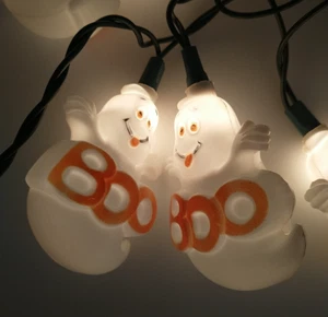 2 Vintage Halloween Blow Mold Boo Ghost String Lights 10 Per Strand Working - Picture 1 of 6