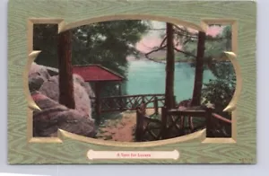 Cabin By The Lake, A Spot For Lovers, Antique 1911 Embossed Postcard - Bild 1 von 2