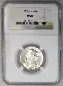 1972-D Washington Quarter Business Strike NGC MS67 Nice Luster #T93A - Picture 1 of 4
