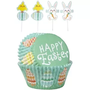 Wilton Cupcake Kit Happy Easter Baking Cups and Picks - Chick and Bunny - Picture 1 of 2